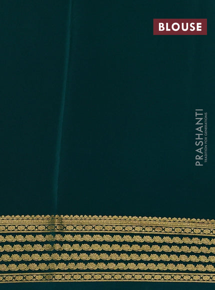 Pure mysore silk saree tomato pink and teal green with plain body and zari woven border