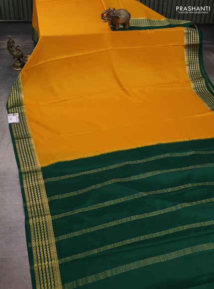 Pure mysore silk saree mustard yellow and green with plain body and zari woven border