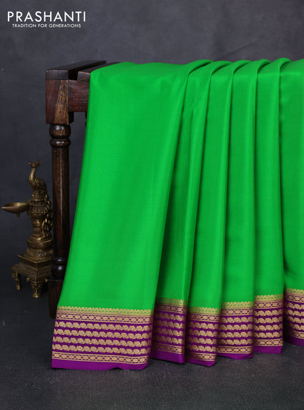 Pure mysore silk saree green and purple with plain body and zari woven border