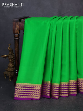 Pure mysore silk saree green and purple with plain body and zari woven border