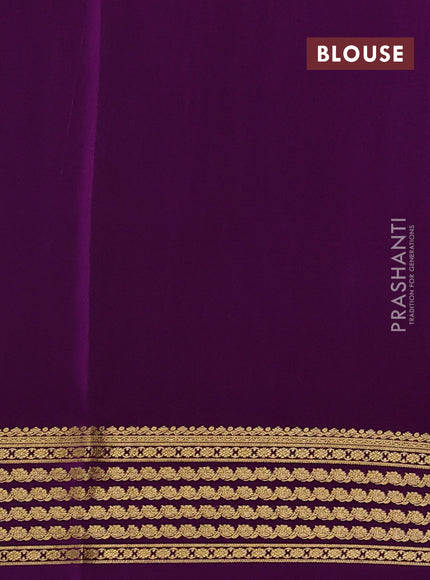 Pure mysore silk saree green and purple with plain body and zari woven border