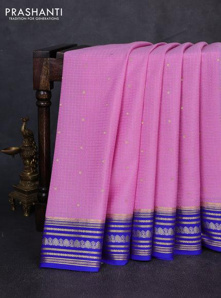 Pure mysore silk saree lotus pink and royal blue with allover zari checks & buttas and zari woven border