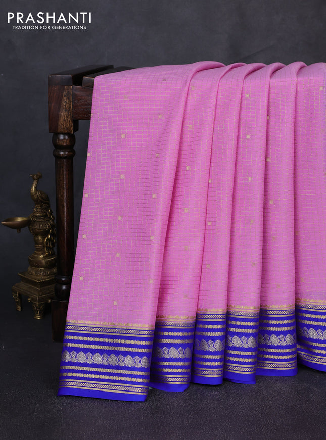 Pure mysore silk saree lotus pink and royal blue with allover zari checks & buttas and zari woven border