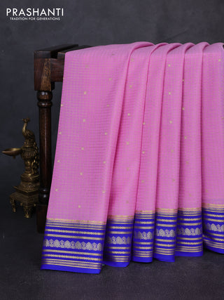 Pure mysore silk saree lotus pink and royal blue with allover zari checks & buttas and zari woven border