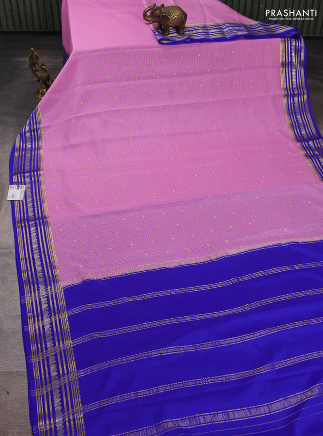 Pure mysore silk saree lotus pink and royal blue with allover zari checks & buttas and zari woven border