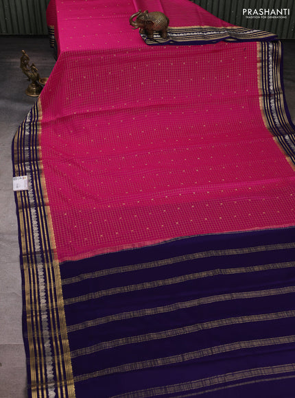 Pure mysore silk saree pink and navy blue with allover zari checks & buttas and zari woven border