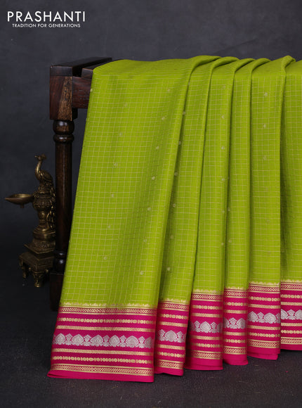 Pure mysore silk saree light green and pink with allover small zari checks & buttas and zari woven border