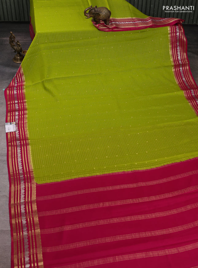Pure mysore silk saree light green and pink with allover small zari checks & buttas and zari woven border
