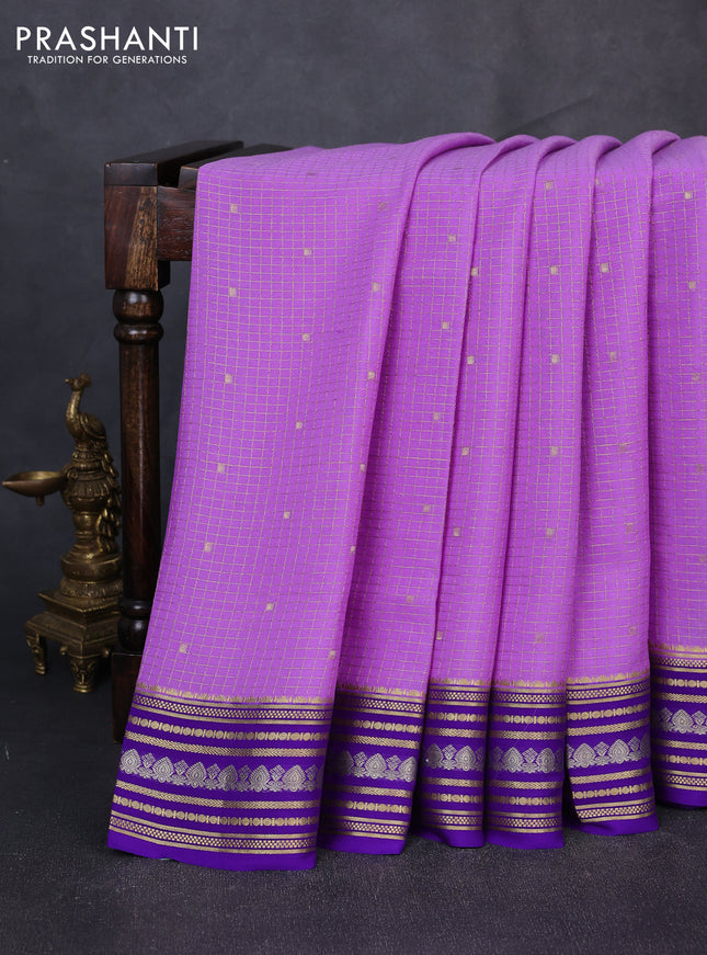 Pure mysore silk saree lavender and violet with allover zari checks & buttas and zari woven border