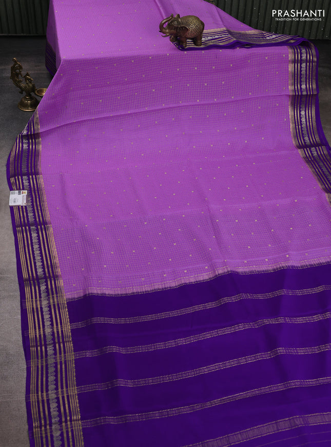 Pure mysore silk saree lavender and violet with allover zari checks & buttas and zari woven border