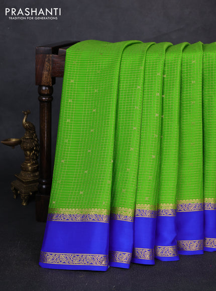 Pure mysore silk saree light green and royal blue with allover small zari checks & buttas and rettapet zari woven border