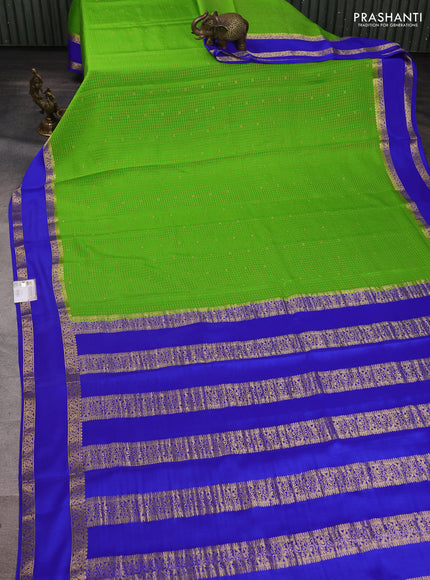 Pure mysore silk saree light green and royal blue with allover small zari checks & buttas and rettapet zari woven border