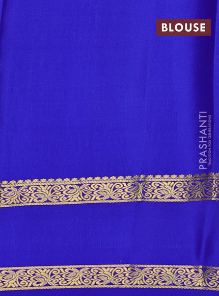 Pure mysore silk saree light green and royal blue with allover small zari checks & buttas and rettapet zari woven border