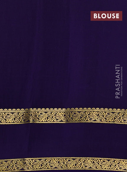 Pure mysore silk saree tomato pink and navy blue with allover small zari checks & buttas and rettapet zari woven border