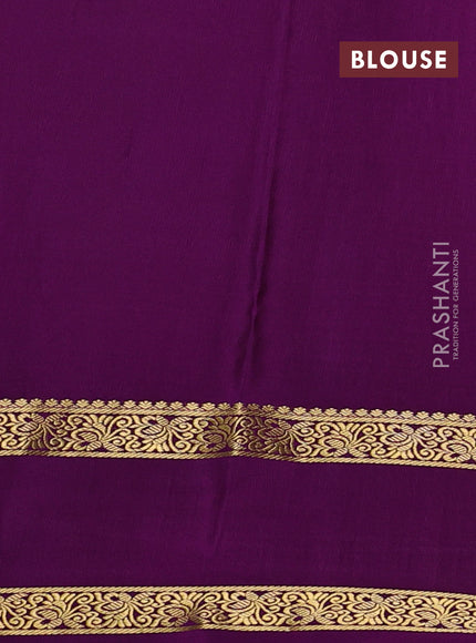 Pure mysore silk saree peach pink and purple with allover small zari checks & buttas and rettapet zari woven border