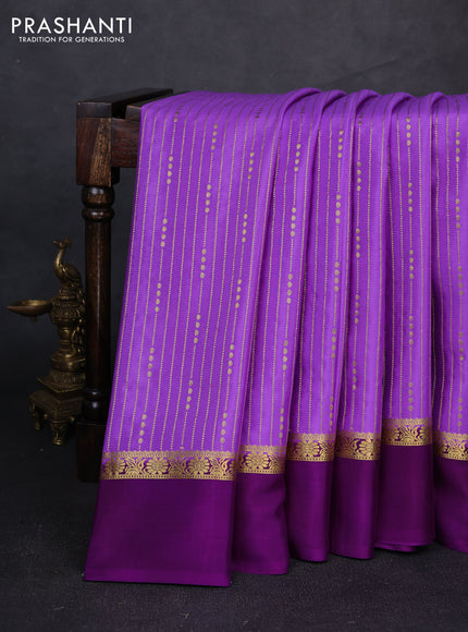 Pure mysore silk saree lavender and purple with allover zari stripe pattern and zari woven simple border