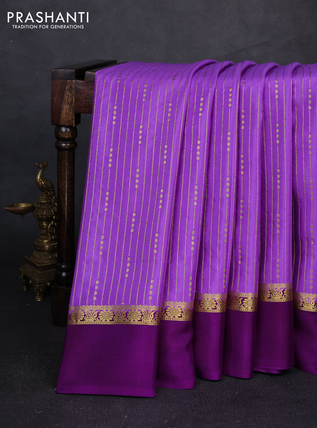 Pure mysore silk saree lavender and purple with allover zari stripe pattern and zari woven simple border