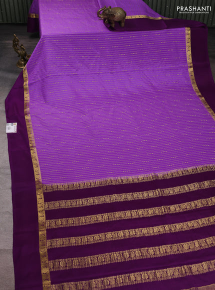 Pure mysore silk saree lavender and purple with allover zari stripe pattern and zari woven simple border