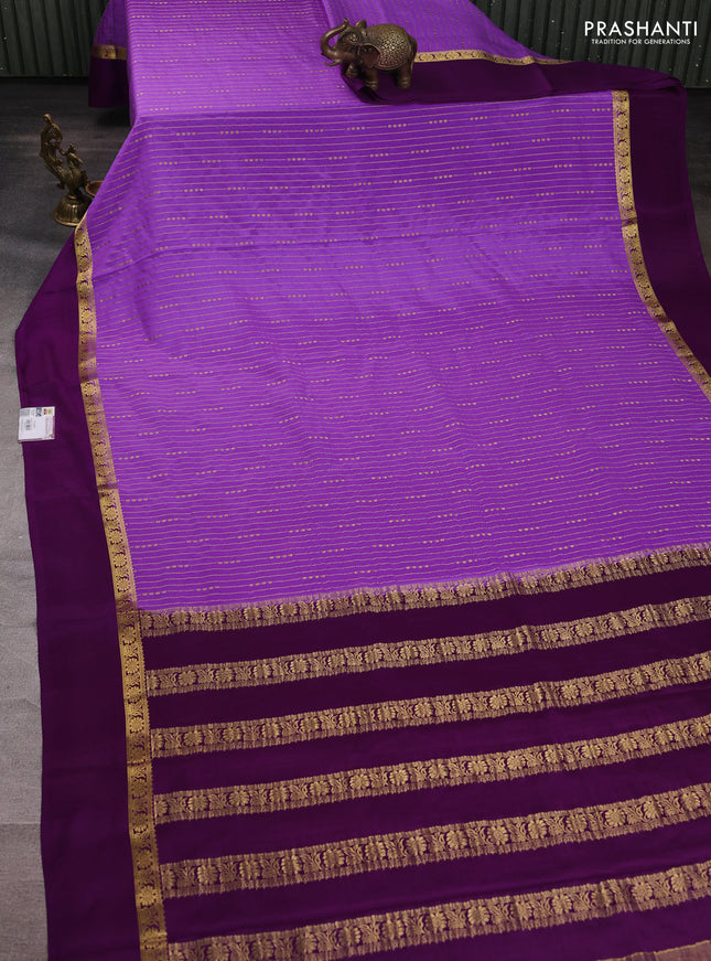 Pure mysore silk saree lavender and purple with allover zari stripe pattern and zari woven simple border