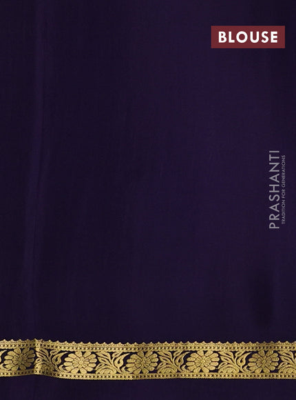 Pure mysore silk saree teal green and deep violet with allover zari stripe pattern and zari woven simple border