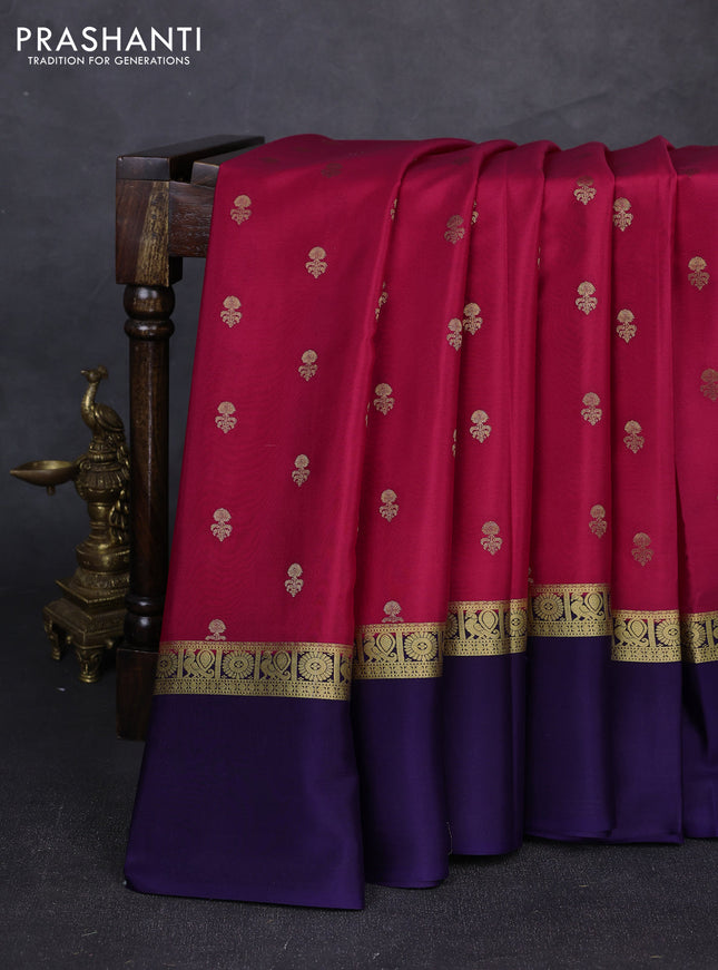 Pure mysore silk saree pink and violet with allover zari woven buttas and zari woven simple border