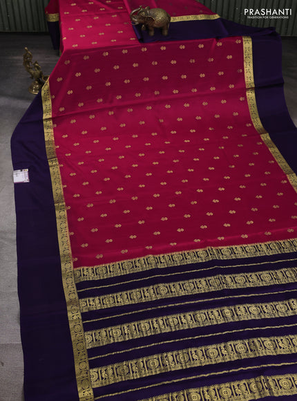 Pure mysore silk saree pink and violet with allover zari woven buttas and zari woven simple border