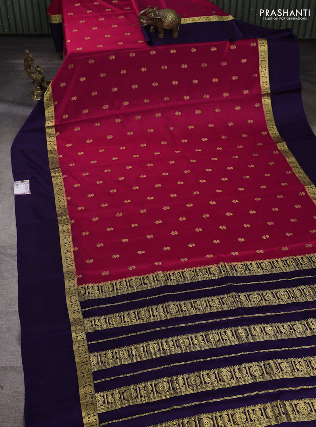 Pure mysore silk saree pink and violet with allover zari woven buttas and zari woven simple border