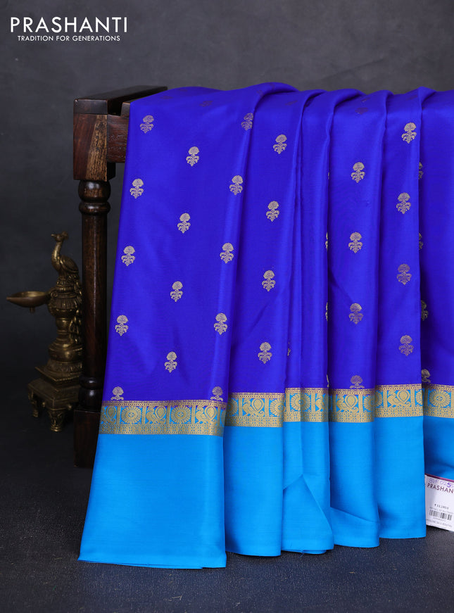 Pure mysore silk saree royal blue and cs blue with allover zari woven buttas and zari woven border