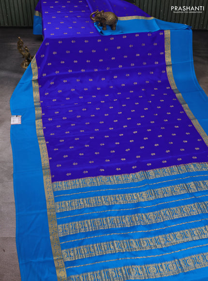 Pure mysore silk saree royal blue and cs blue with allover zari woven buttas and zari woven border