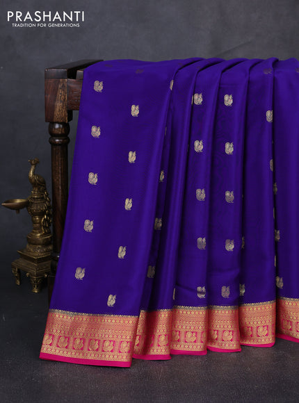 Pure mysore silk saree blue and pink with allover annam zari woven buttas and zari woven border
