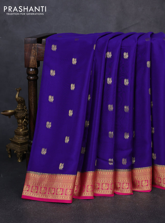 Pure mysore silk saree blue and pink with allover annam zari woven buttas and zari woven border
