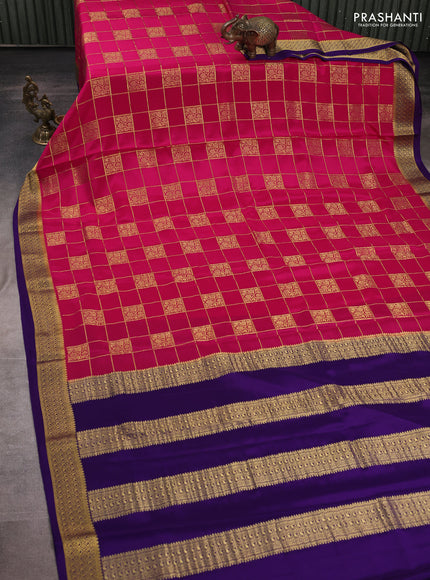 Pure mysore silk saree pink and violet with allover zari checks & buttas and zari woven border