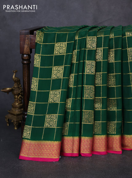 Pure mysore silk saree green and pink with allover zari checks & buttas and zari woven border