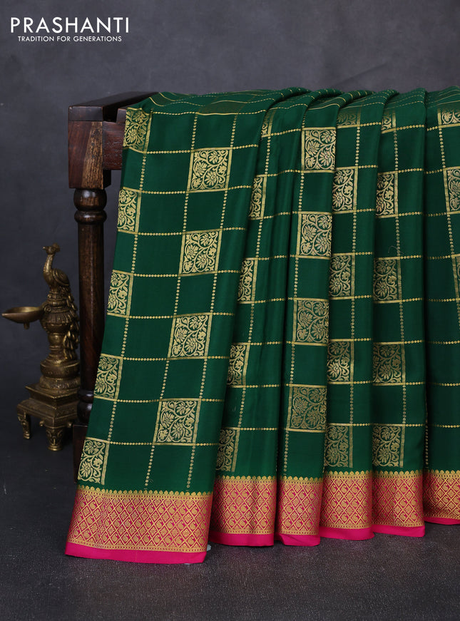 Pure mysore silk saree green and pink with allover zari checks & buttas and zari woven border