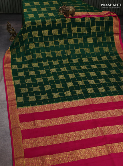 Pure mysore silk saree green and pink with allover zari checks & buttas and zari woven border
