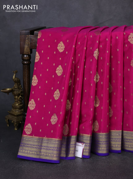 Pure mysore silk saree rani pink and royal pink with allover zari woven buttas and zari woven border