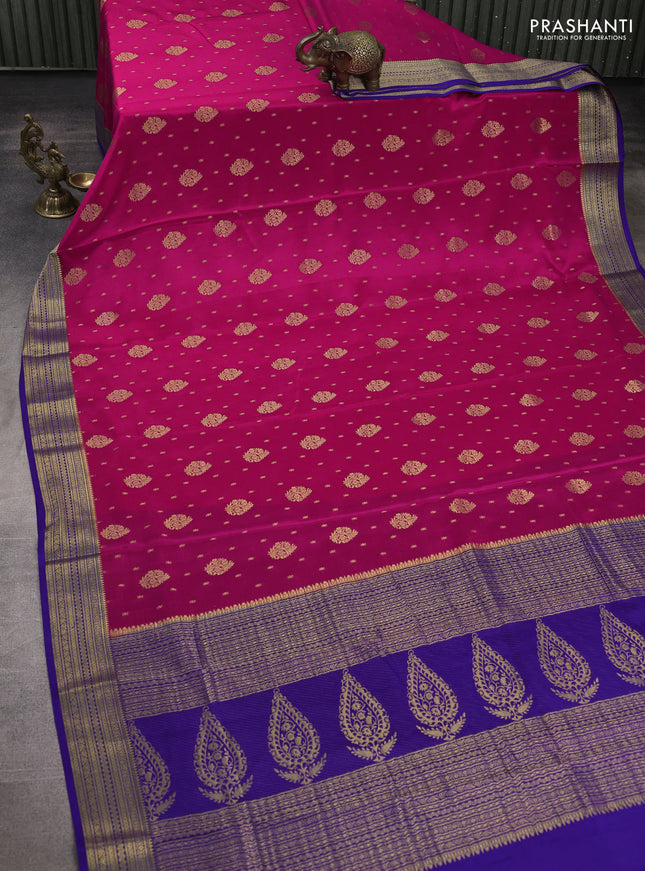 Pure mysore silk saree rani pink and royal pink with allover zari woven buttas and zari woven border