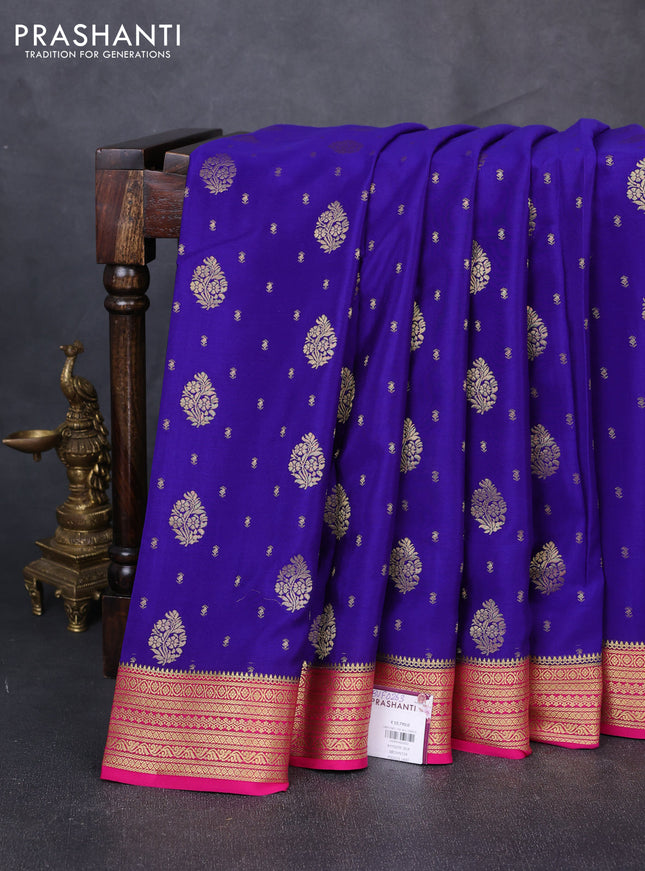 Pure mysore silk saree royal blue and pink with allover zari woven buttas and zari woven border