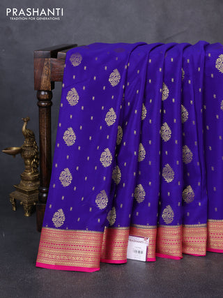 Pure mysore silk saree royal blue and pink with allover zari woven buttas and zari woven border