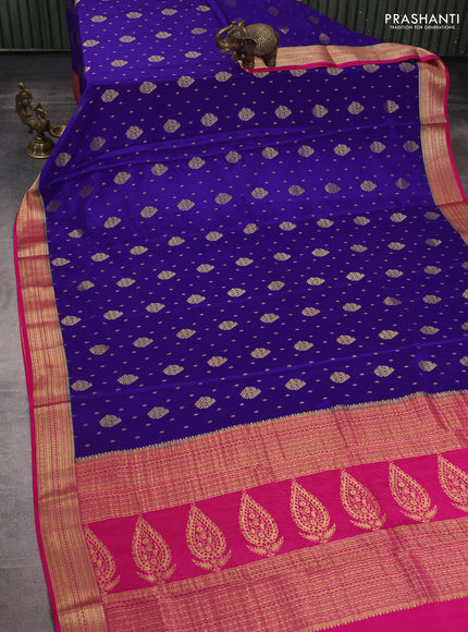 Pure mysore silk saree royal blue and pink with allover zari woven buttas and zari woven border