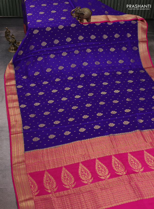 Pure mysore silk saree royal blue and pink with allover zari woven buttas and zari woven border