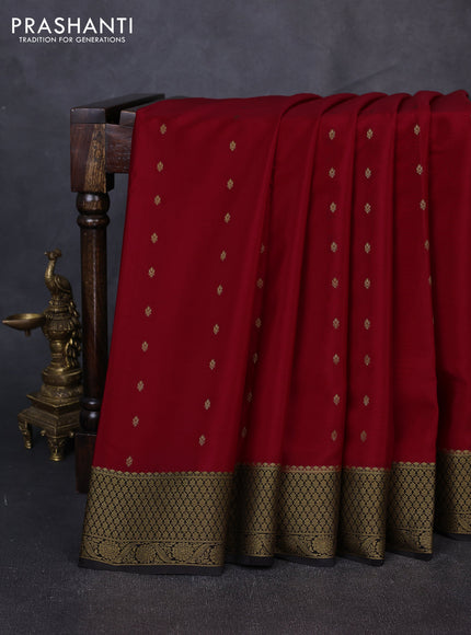 Pure mysore silk saree maroon and black with allover zari woven buttas and zari woven border