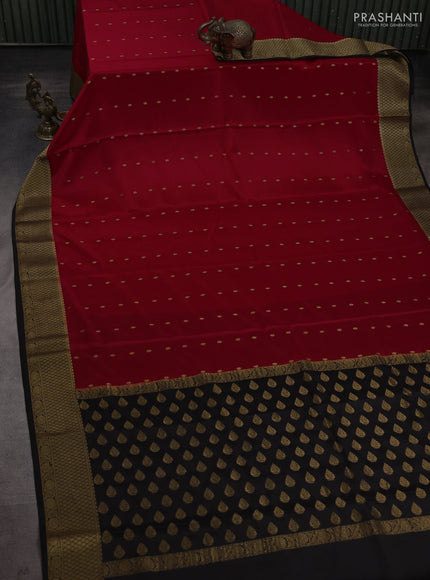 Pure mysore silk saree maroon and black with allover zari woven buttas and zari woven border