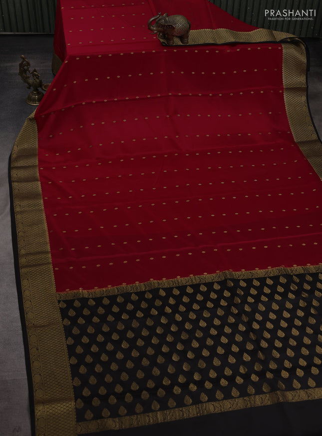 Pure mysore silk saree maroon and black with allover zari woven buttas and zari woven border
