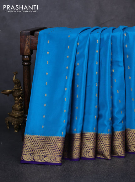 Pure mysore silk saree cs blue and royal blue with allover zari woven buttas and zari woven border