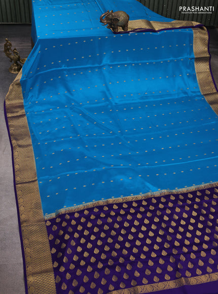 Pure mysore silk saree cs blue and royal blue with allover zari woven buttas and zari woven border