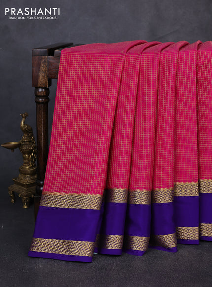 Pure mysore silk saree pink and royal blue with allover small checked pattern and rettapet zari woven border