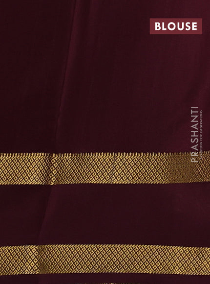 Pure mysore silk saree peach orange and coffee brown with allover small checked pattern and rettapet zari woven border
