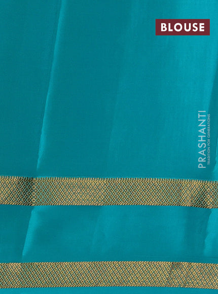 Pure mysore silk saree violet and teal green with allover small checked pattern and rettapet zari woven border