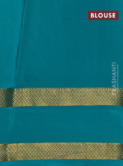 Pure mysore silk saree royal blue and teal green with allover small checked pattern and rettapet zari woven border